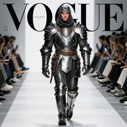 orc armor fashion. catwalk photo. vogue magazine cover with text. highly detailed