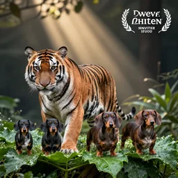 dew tiger hunting dew daschunds for sport, miniature animals on dewy leaf close up photo
