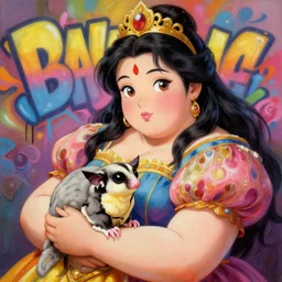 beautiful anime painting of fat asian princess and her fat fluffy sugar glider chilling, by gaston bussiere, j. c. leyendecker, craig mullins. trending on artstation, 8 k, masterpiece, graffiti paint, fine detail, full of color, intricate detail, golden ratio illustration, face enhance