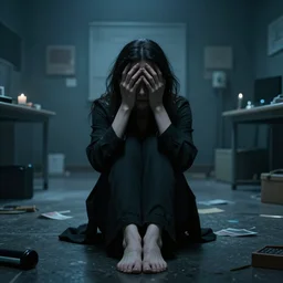 a dark mind in a nightmare is aware of betrayal sadness and despondency of a schizophrenic in a hyper room 8K resolution