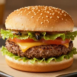 mc donald burger with insect, realistic