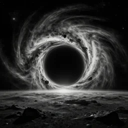 “ a black hole outerspace, infinite, landscape, cinematic light source, black and white, detailed, drawn by kentaro miura ”
