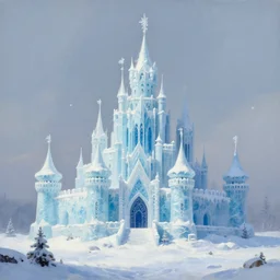 a painting of an ice castle in the snow, a detailed matte painting by peter snow, cgsociety, northwest school, matte painting, matte drawing, concept art