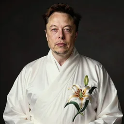 elon musk wearing a hanfu with lily embroidery, in the style of Konstantin Razumov, extremely detailed