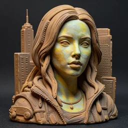 cyberpunk wild west city sculpted in the style of george tsougkouzidis, clay, sculpture, portrait lighting