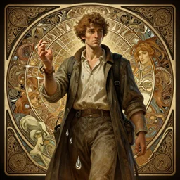 time traveller, fibonacci, sweat drops, insane, intricate, highly detailed, digital painting, artstation, concept art, smooth, sharp focus, illustration, Unreal Engine 5, 8K, art by artgerm and greg rutkowski and alphonse mucha