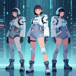 astronaut girls werings futuristic lighting wardrobe behind a wall of matrix, cyberpunk in synthwave aesthetic, sci - fi, illustration by atey ghailan, by greg rutkowski, by greg tocchini, by james gilleard, by joe gb fenton, symmetrical features, royally decorated, organic, whirling gasses, colorful torn nebulas, radiant vibrant colors