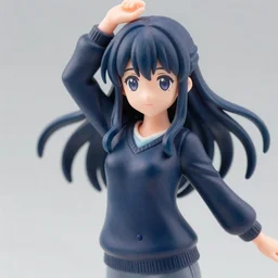 still figurine of anime girl in elegant sweater, eyes by makoto shinkai, personification, dynamic pose, detailed product photo, featured on amiami, deep blues, tone mapped, beautiful composition, 8 5 mm, f. 1 4