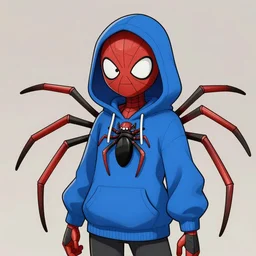 a female anthropomorphic spider wearing a blue hoodie.