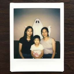 polaroid 6 0 0 of a family with a ghost behind