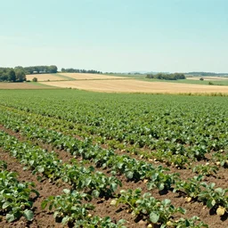 plantation potatoes countryside, panorama, style guido borelli, artstation, cinematografic, vivid pastel colors