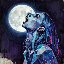 Howling at the moon, Hyperrealistic Highly detailed neon geometric ink painting, trending on DeviantArtStation !n 4