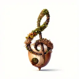 minimal!! acorn that turns into a tree in the shape of a treble clef, a big rip down the middle, splashes of color, inspirational and powerful, clear high resolution acorn and tree, keith haring