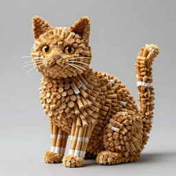 a sculpture of a cat made entirely from cigarette buds
