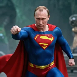 vladimir putin as superman, soviet son, realistic, cinematic, action pose, dynamic lighting, depth of field, kryptonite background