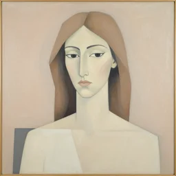 A abstract painting in the style of Sophie Taeuber-Arp and Gary Hume and Tatsuro Kiuchi, flat colour-block style, geometric abstraction, portrait of beautiful woman, earthy light pastel colours