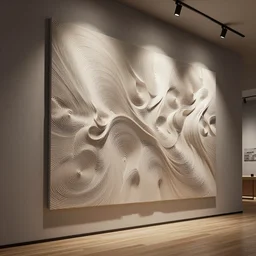 : line pattern art sculpture art on the wall in modern architecture studio, cinematic lighting, hyper - realistic, detailed, render by c 4 d octane, unreal engine, 8 k 3 d render