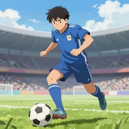a digital art anime of a man playing soccer, trending on artstation