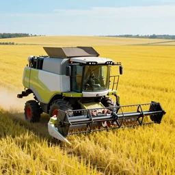 “combine harvester in yellow field, cyberpunk”