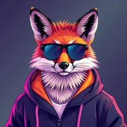 portrait of a stylish anthropomorphic anthro fox fursona, wearing a hoodie and stylish sunglasses, vibrant colors, trending on artstation, exquisite professional art, vaporwave background, vaporwave art