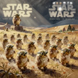 a very high detailed painting of teek race ewoks strar wars