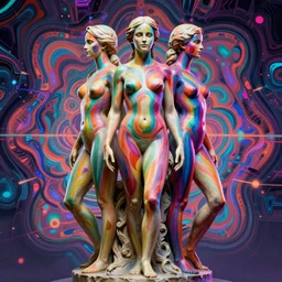 full body statue of Emma Watson by Jean-Baptiste Carpeaux and Luo Li Rong and Michael James Talbot, all body, perfect symmetrical face, colorful, psychedelic psychedelic psychedelic colors, amazing rainbow bodypainting, synthwave, in full growth, elegant, realistic, 8K, female full-skin figure, hyperrealism, subsurface scattering, raytracing, rim light, Octane Render, Redshift, Zbrush, complex psychedelic glitch background