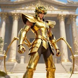 unreal engine render Saint Seiya, The Golden spider Armor, greek temple background