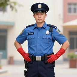 A police officer superhero hybrid, posing heroically, stock image