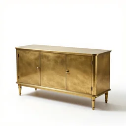 brass credenza, professional product shot, isolated on a pure white background, centered, entire object in frame, sharp focus, soft studio lighting