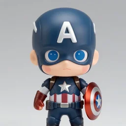 a nendoroid of captain america, high quality, studio lighting, blue eyes, adorable, steve rogers