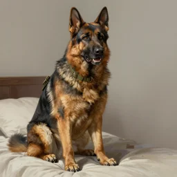 a wounded humanoid german shepherd beast - man in military style, sitting on the bed, highly detailed portrait, digital painting, artstation, concept art, smooth, sharp foccus ilustration, artstation