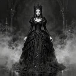 ultra realist soft painting of a gothic princess in the world of Lovecraft, anime style, very intricate details, ultra dense fog, golden ratio, volumetric black and white lighting, reflections, refractions, symmetry accurate anatomy features, unreal render