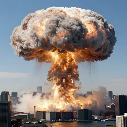 Huge Nuclear explosion in New York, shockwave, ariel photography, distant, mushroom cloud, 8k photography