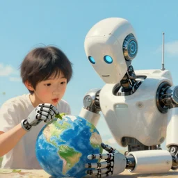 still film, a robot eating the world if made by krenz cushart and wenjun lin, portrait, illustration, rim light, top light, summer clear blue sky, perfectly shaded, soft painting, epic, intricate, art