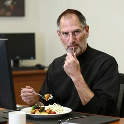 Steve Jobs having lunch in his office