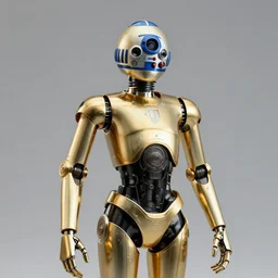 a female droid, gold, gloss black, blue, ivory, glossy, by android jones