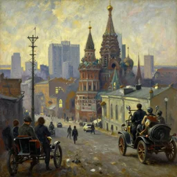 russian revolution dieselpunk 1 9 1 0 cityscape, painting by carl larsson