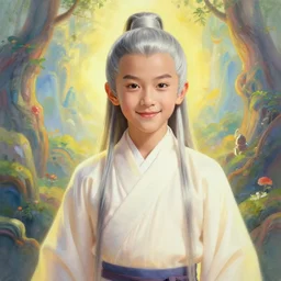 portrait painting of a 6 0 year old kind handsome taoist priest, like chaowei liang, silver ponytail hair, amiable by wenjun lin, irakli nadar, bright colors, octopath traveler, wenjun lin, unreal engine 5 highly rendered, global illumination, radiant light, detailed and intricate environment