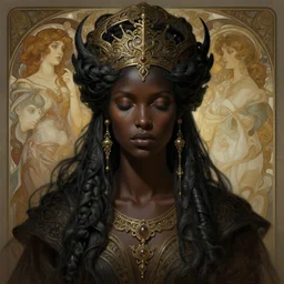 stunning god of dreams portrait, dark skin, fantasy, intricate, elegant, highly detailed, digital painting, artstation, concept art, smooth, sharp focus, illustration, art by krenz cushart and artem demura and alphonse mucha and tony sandoval and luis royo