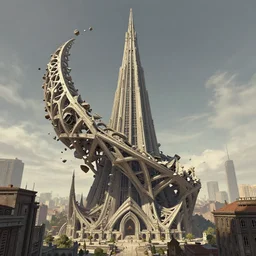 matte painting deconstruct pieces floating of the tower of babel. dynamic perspective. urban, detailed digital art trending in artstation