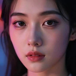 beautiful eyes and lips with a colorful background, cinematic lighting, establishing shot