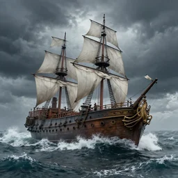 sea storm, sinking steampunk ship