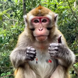 selfie of a monkey giving thumbs up