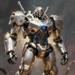 « warrior robot, heavy gun, digital art »