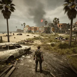 Venice Beach in ruins post-nuclear war in Fallout 4, in game screenshot