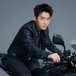 a portrait of a handsome man in a motorcycle