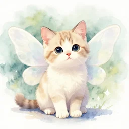 adorable kitten with fairy wings, watercolor