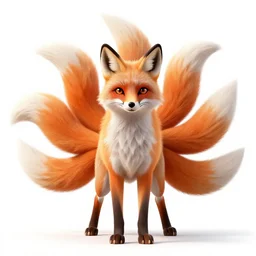 young kitsune nine-tailed fox, high detail digital art, full body, standing, isolated on a pure white background, centered, whole figure in frame, sharp focus, studio lighting
