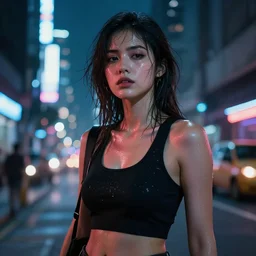 buenos aires argentina cyberpunk strong girl sweating, digital sci - fi streets night, soft instagram fantasy art