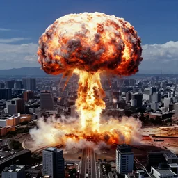 a single mushroom cloud formed by an h - bomb explosion in the middle of tokyo, war photography, from akira ( 1 9 8 8 ) style, popular on artstation, unreal engine, aerial photo, nvidia graphics,.